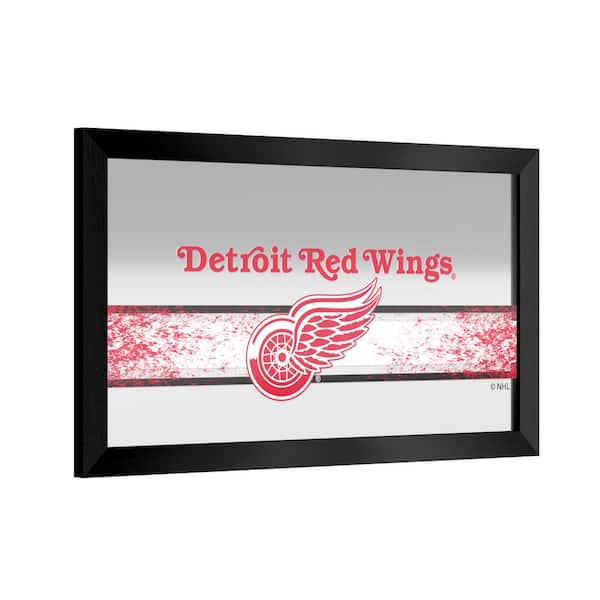 Unbranded Detroit Red Wings Logo 26 in. W x 15 in. H Wood Black Framed Mirror