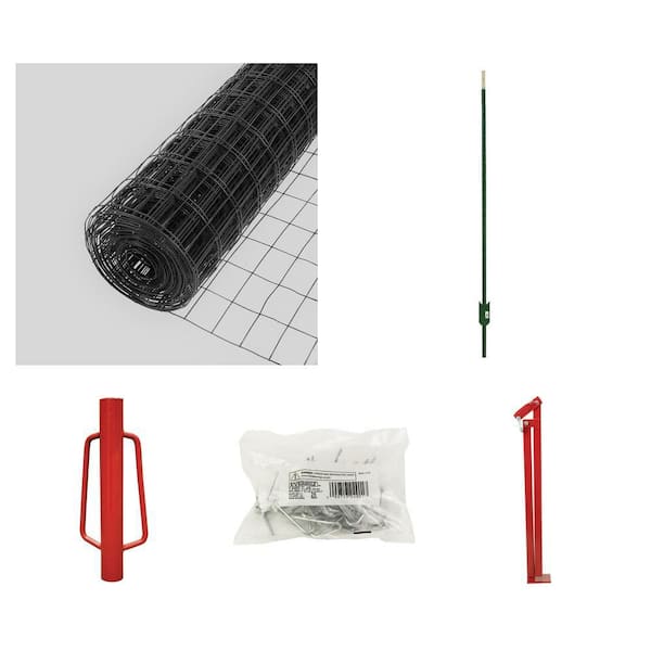 4 ft. x 50 ft. Welded Wire, 6 ft. Green Steel T-Post, Post Driver, Clips (25 per Bag) and Fence Puller Combo