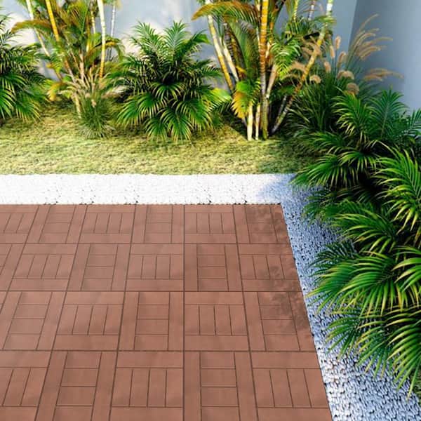 Amucolo 12 in. x 12 in. Waterproof Plastic Interlocking Deck Tiles in Brown for Poolside Balcony Backyard (Set of 44 Tiles)