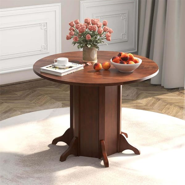 Walnut Wood Top Pedestal 42 in. Kitchen Round Dining Table with Pedestal Base for 6 People