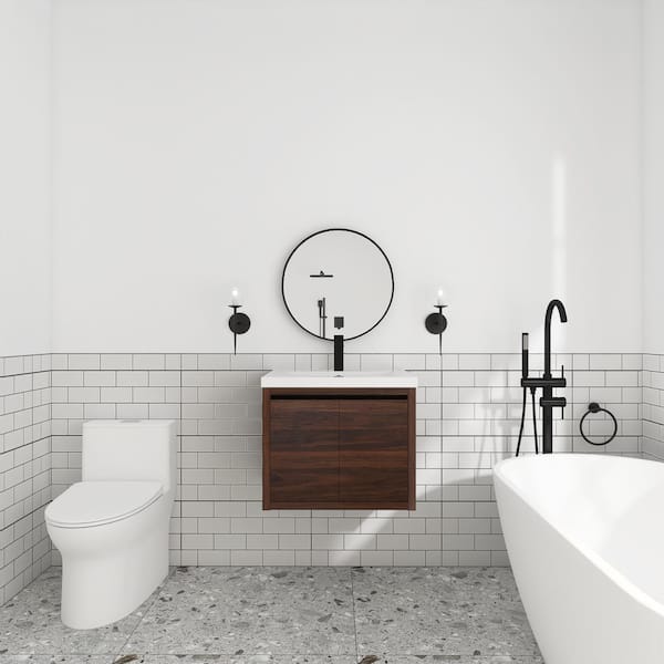 Unbranded 24 in. W x 18 in. D x 21 in. H Single Sink Wall Mounted Bath Vanity in California Walnut with White Top with White Sink