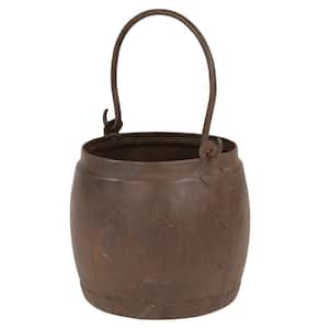 7 in. x 7 in. Antique Iron Style Welded Water Pot with Detachable Handle from India