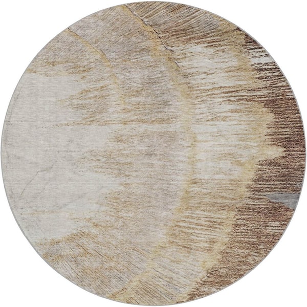 Dream Shag Premium Machine Washable Abstract ADS650 Brown 8 ft. x 8 ft. Round Rug