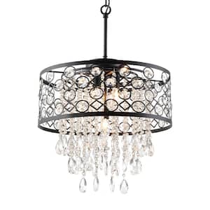 Indianapolis 5-Light Black Lantern Drum Chandelier with Crystal Accents