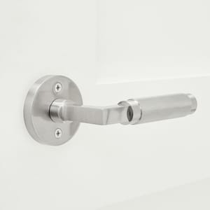 Montreal Solid Brass Satin Silver Single Dummy Door Lever, Knurled Handle with Round Rose