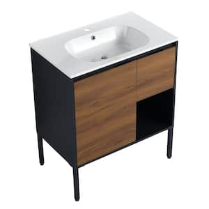 29.8 in. W x 18.1 in. D x 34.8 in. H Freestanding Bath Vanity in BrownEbony with White Resin Vanity Top