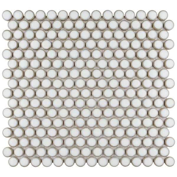 Merola Tile Hudson Penny Round Snowcap White 12 in. x 12-5/8
