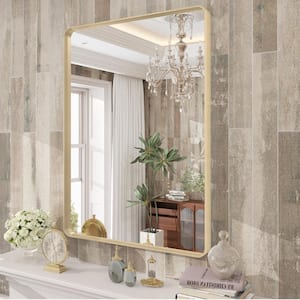 24 in. W x 32 in. H Rectangular Aluminum Alloy Framed and Tempered Glass Wall Bathroom Vanity Mirror in Brushed Gold