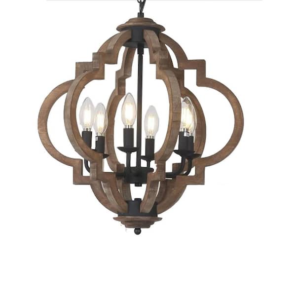 Sunpez 19 in. W 6-Light Chandeliers Brown Pendant Light Fixture for Bedrooms Entryway Living Room, E12, No Bulbs Included