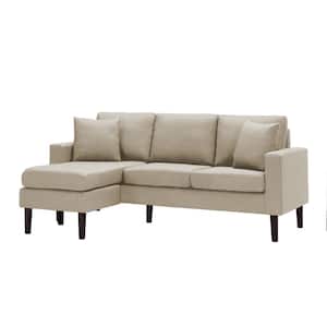 72 in.W 4-Seater Square Arm L Shape Polyester Fabric Sectional Sofa Chaise in Beige With 2 pillows