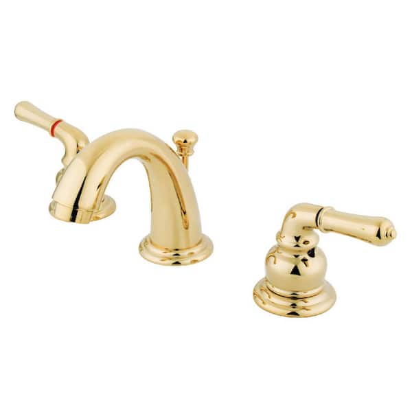 Kingston Brass Magellan 2-Handle 8 in. Widespread Bathroom Faucets with Plastic Pop-Up in Polished Brass