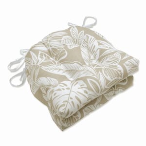 Floral 16 x 15.5 Outdoor Dining Chair Cushion in Natural/White (Set of 2)