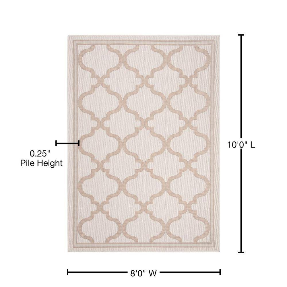 Ivory and Beige Geometric 8' x 10' Synthetic Area Rug