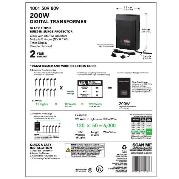 Hampton Bay Low Voltage 200 Watt Landscape Transformer Sl 200 12a The Home Depot