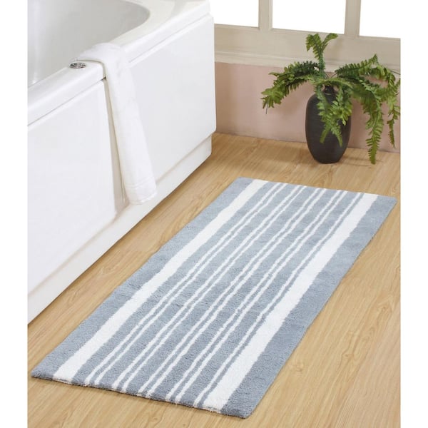 Delran 22 in. x 60 in. Blue Water Cotton Tufted Reversible Bath Runner Rug