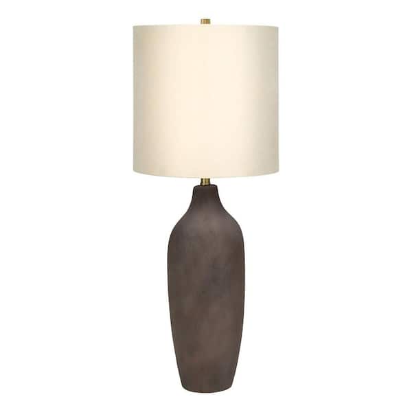 26 in. Gray Ceramic 1-Light Table Lamp with Vase Shape and Beige Linen Drum Shade for Living Room, Bedroom and Office