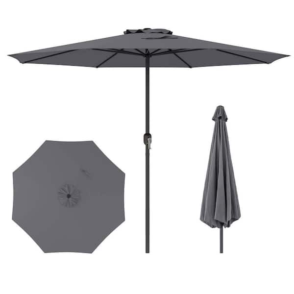 12 ft. Metal Market Patio Umbrella with Crank Handle 8-Sturdy Ribs in Gray