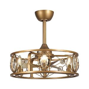 22 in. Indoor Antique Brass Crystal Downrod Mount Caged Ceiling Fan Chandelier w/ Remote Control and Light Kit Included