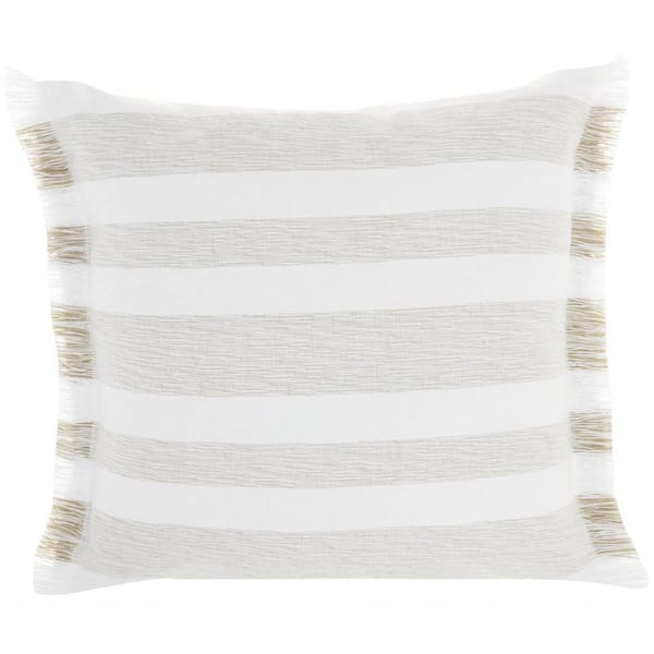 HomeRoots Jordan Taupe Striped Cotton 18 in. X 18 in. Throw Pillow