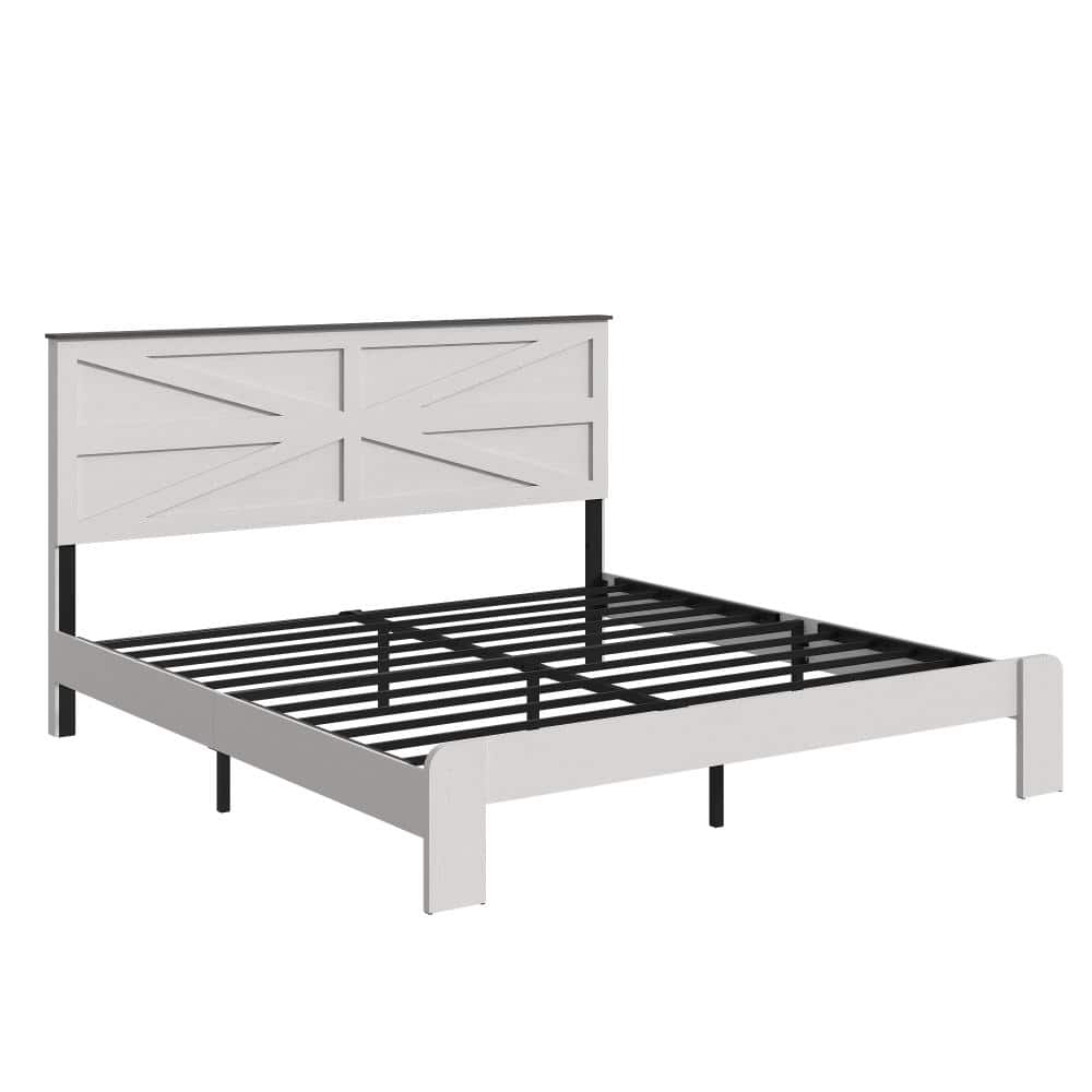 White Metal & Wood Queen Platform Bed Frame with Storage, No Box Spring Needed, Easy Assembly price history on PriceWatchPro