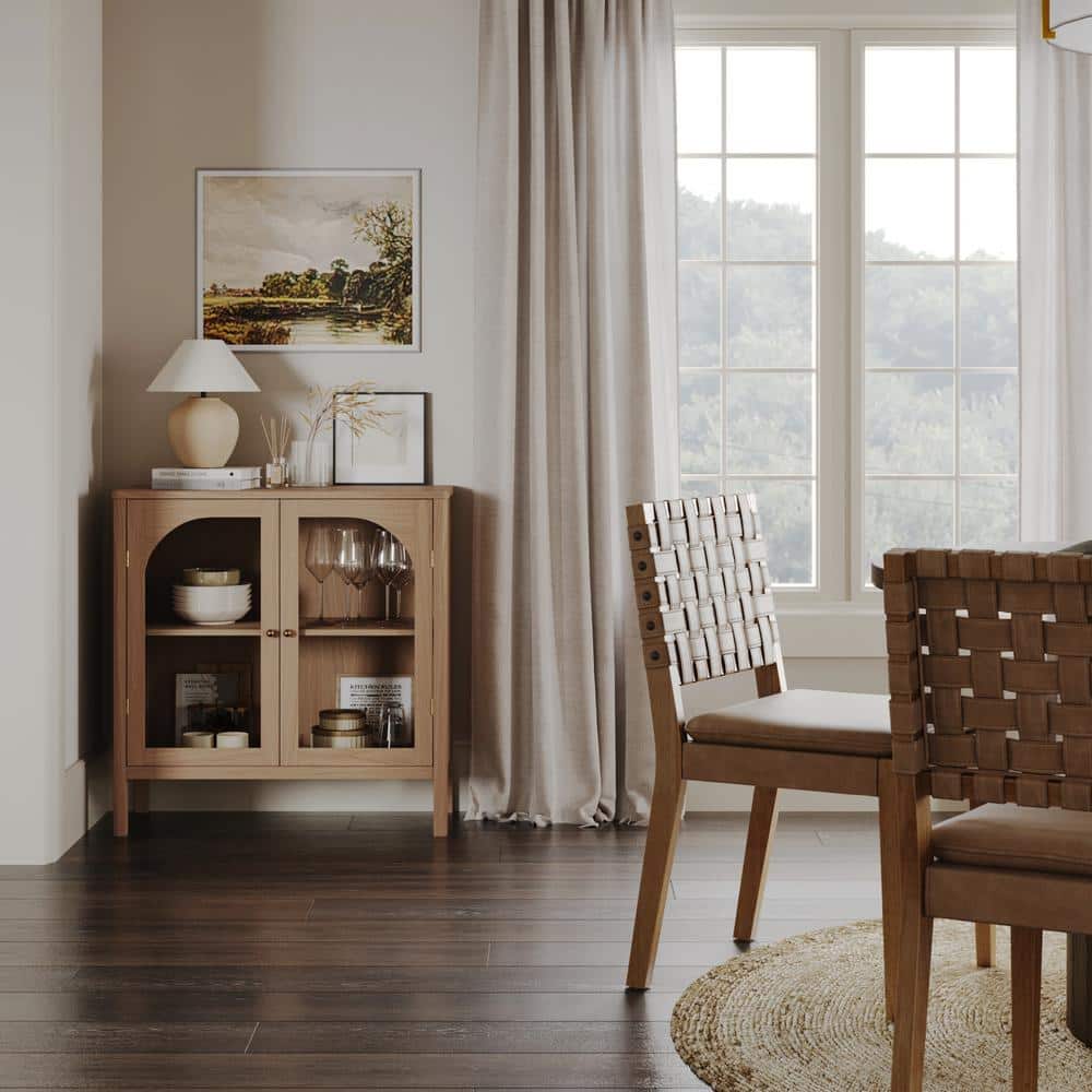 Raw Oak Modern Farmhouse Sideboard Buffet with Glass Doors