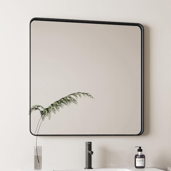 Black 36.02 in. W x 36.02 in. H Farmhose Square Glass Framed Mirror Wall Mirror Wall Decor Mirror
