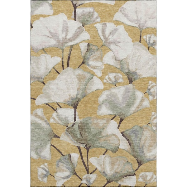 Mayfield Premium Machine Washable Abstract AMF2405 Gold 3 ft. x 5 ft. Area Rug