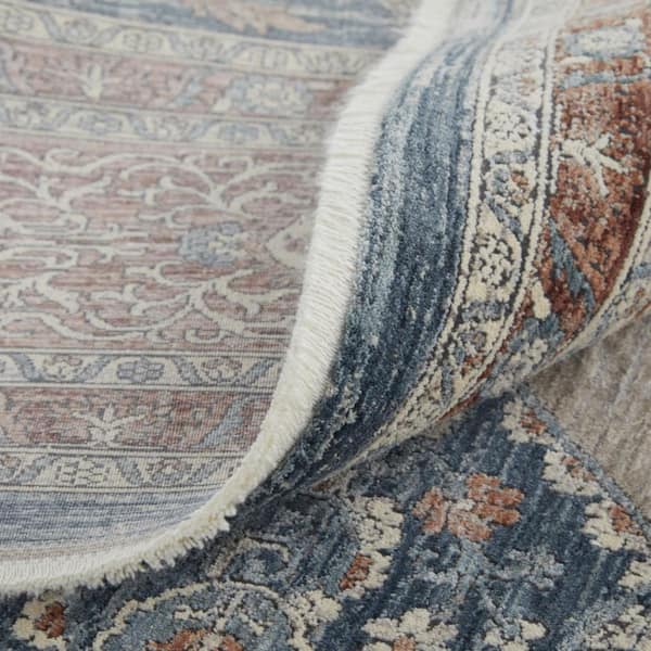 2 ft. x 8 ft. Blue, Gray Floral Area Rug