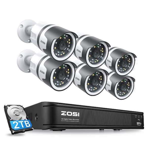 ZOSI 8-Channel 5MP POE 2TB NVR Security Camera System with 6 5MP Wired Outdoor Cameras, Human Detection, 2-Way Audio