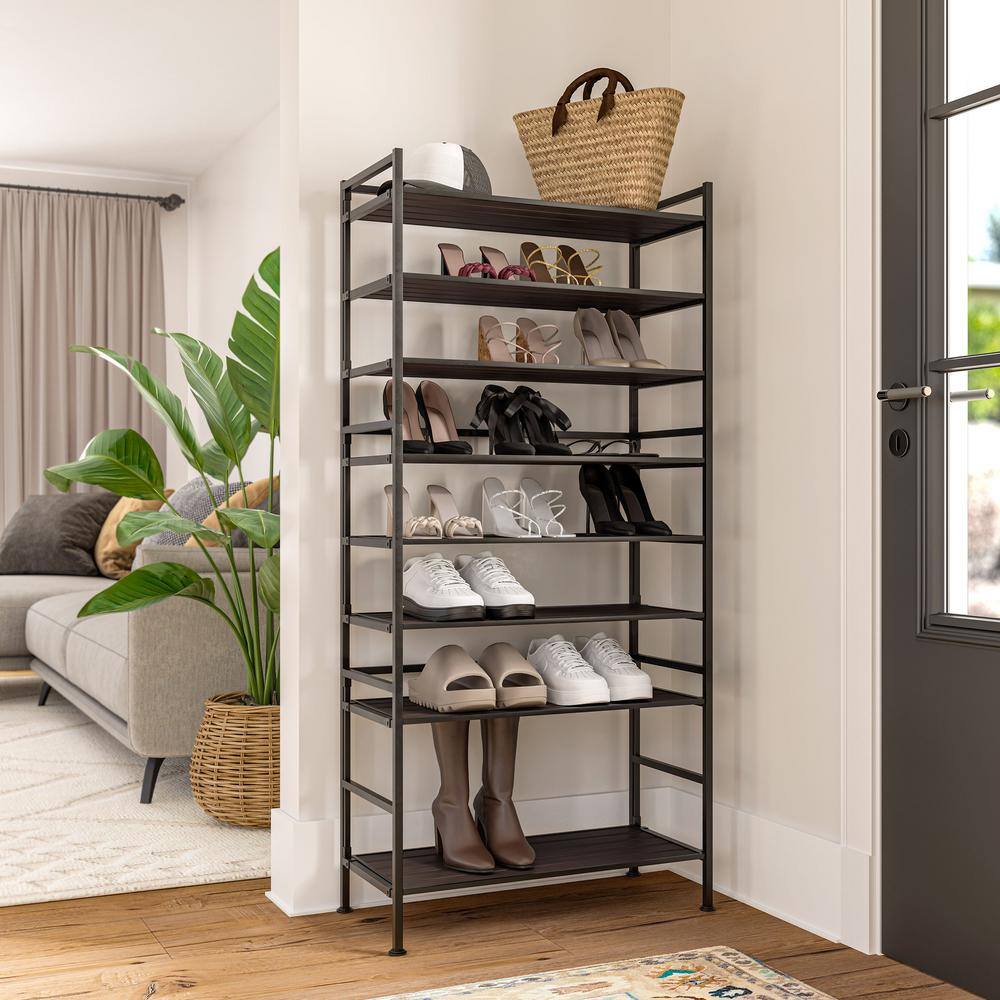 Espresso 3-Tier Stackable Metal and Wood Shoe Rack