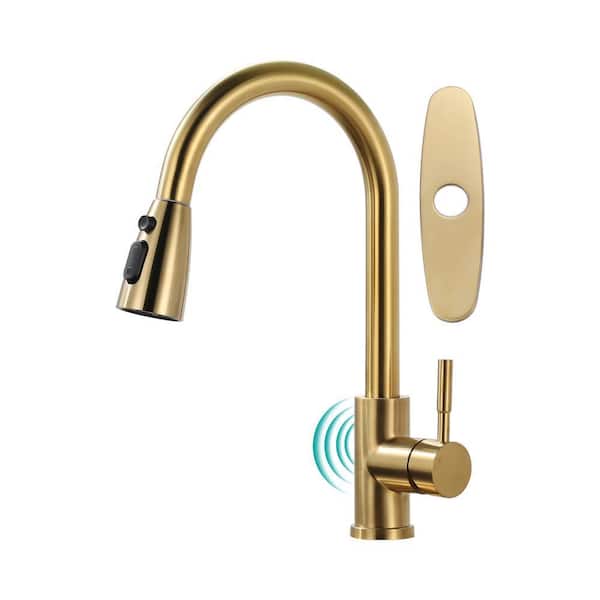 Touchless Single Handle Pull Down Sprayer Kitchen Faucet with Touchless Sensor in Brushed Gold