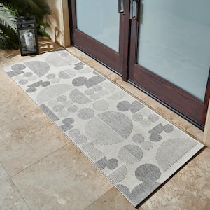 Mickey Mouse Spheres Gray 2 ft. x 6 ft. Abstract Indoor/Outdoor Runner Rug