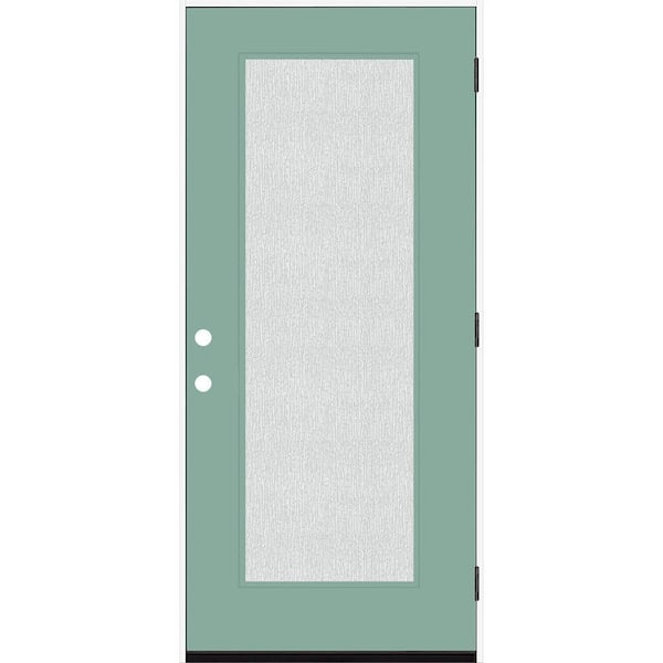 Steves & Sons Legacy 36 in. x 80 in. Full Lite Rain Glass LHOS Primed Quarry Finish Fiberglass Prehung Front Door