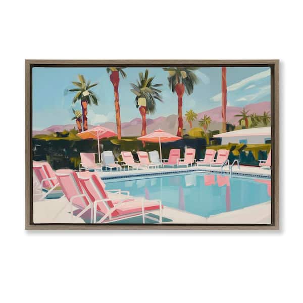 Stupell Industries Palm Springs Swimming Pool by Arlington Prints Brown Floater Frame Nature Graphic Art Print 17 in. x 25 in.