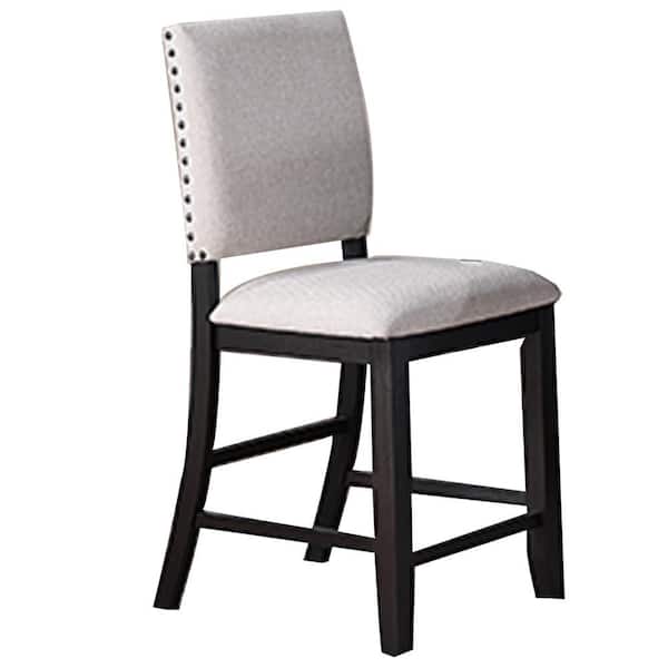 Benjara 24 in. Black and White High Back Wood Frame Bar Stool with Fabric Seat (Set of 2)