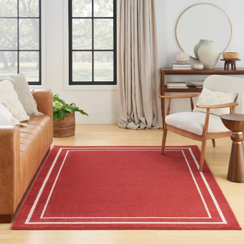 Brick and Ivory Reversible Synthetic Indoor/Outdoor Area Rug 5' x 7'