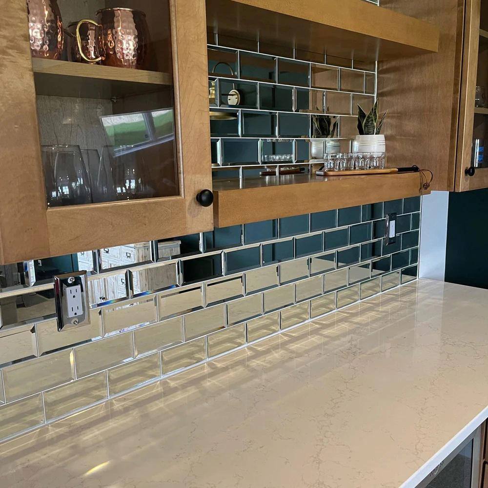 Glister 3" x 12" Polished Silver Glass Subway Wall Tile