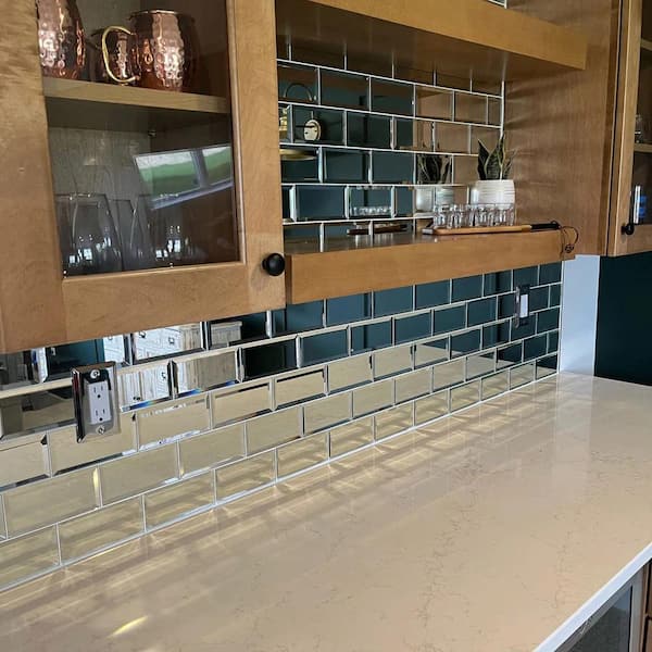 Glister 3 in. x 12 in. Polished Clear Silver Glass Subway Wall Tile (5 sq. ft./case) (20-pack)