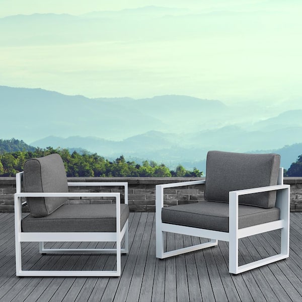 Real Flame Baltic White 2 Piece Aluminum Patio Conversation Set with Gray Cushions