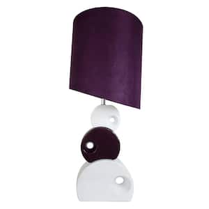 29 in. Purple and White Stacked Circle Ceramic Table Lamp with Asymmetrical Shade