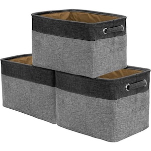 15 in. H x 10 in. W x 9 in. D Black Grey Fabric Cube Storage Bin with Carry Handles 3-Pack
