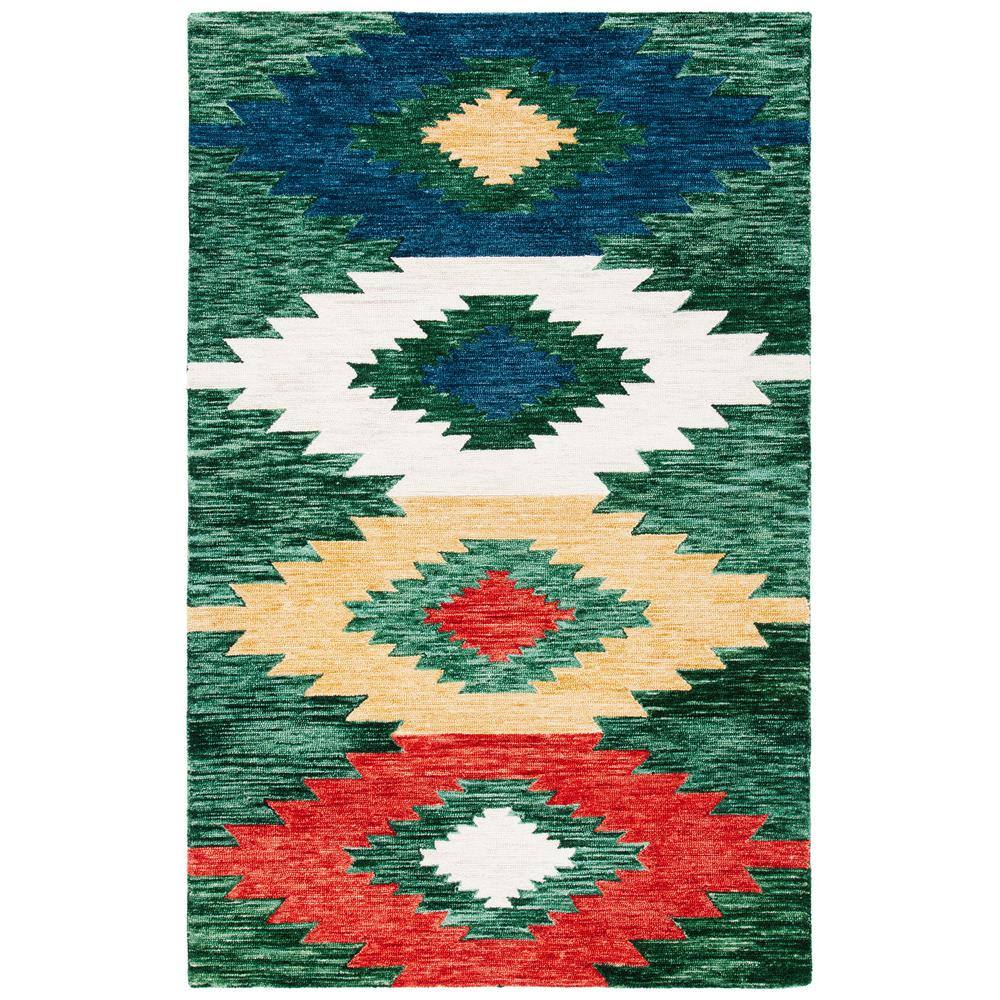 Handmade Rustic-Chic Red and Green Wool Rug - 59"x7"
