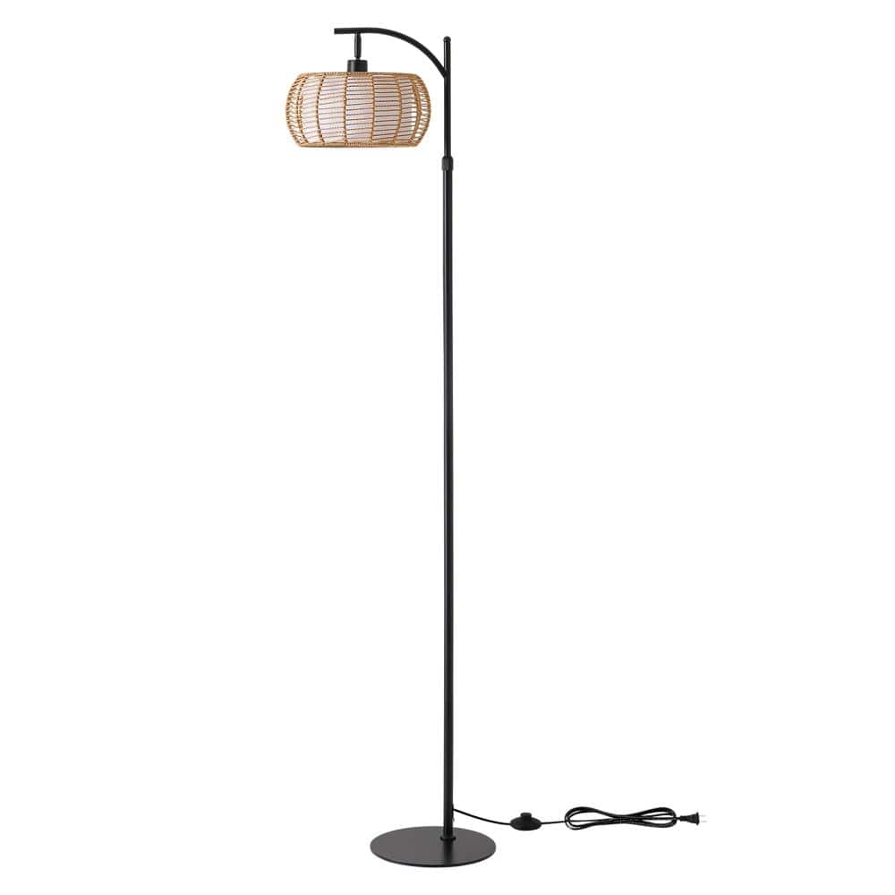 70 in Black Wicker Twill Lampshade Floor Lamp with Adjustable Height (Bulb Not Included) price history on PriceWatchPro