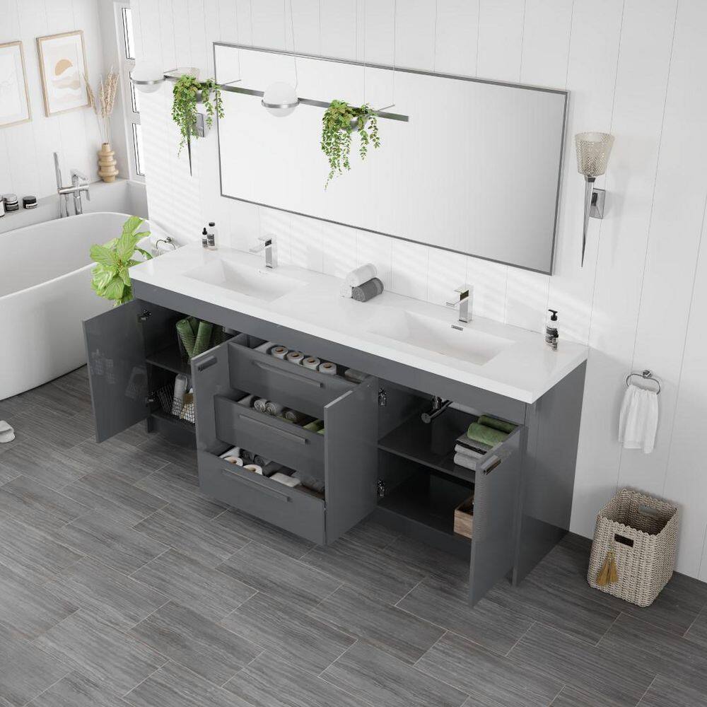 Eviva Lugano 84" Gray Modern Freestanding Double Sink Vanity with Acrylic Top