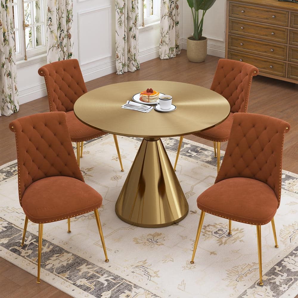 Boyel Living 5Piece Round Gold MDF Top Table Set Seats 4 (4Brown