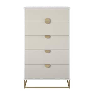 Kelly Dresser 5-Wood Drawer, White/Taupe (47 in. H x 27 in. W x 20 in. D)