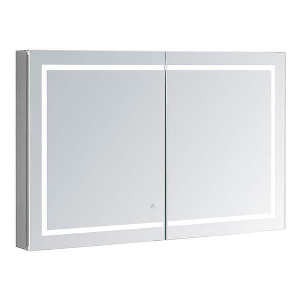 Royale Plus 48 in W x 36 in. H Recessed or Surface Mount Medicine Cabinet with Bi-View Door,LED Lighting,Mirror Defogger