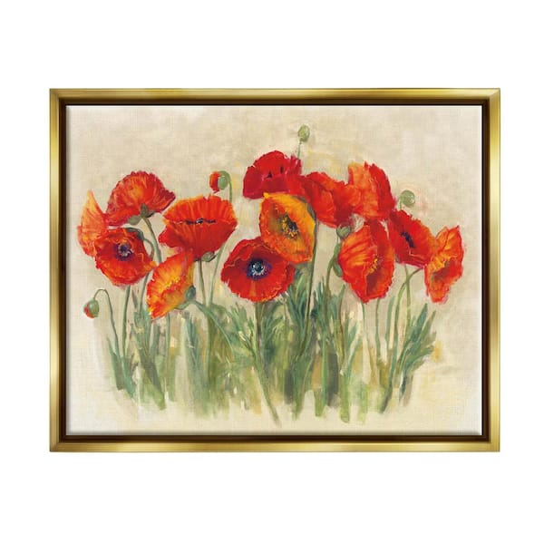 The Stupell Home Decor Collection Red Poppy Florals Soft Green Meadow Grass by Carol Rowan Floater Frame Nature Wall Art Print 17 in. x 21 in.