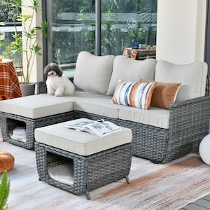 Fortune Dark Gray 3-Piece Wicker Outdoor Patio Conversation Seating Set with Beige Cushions