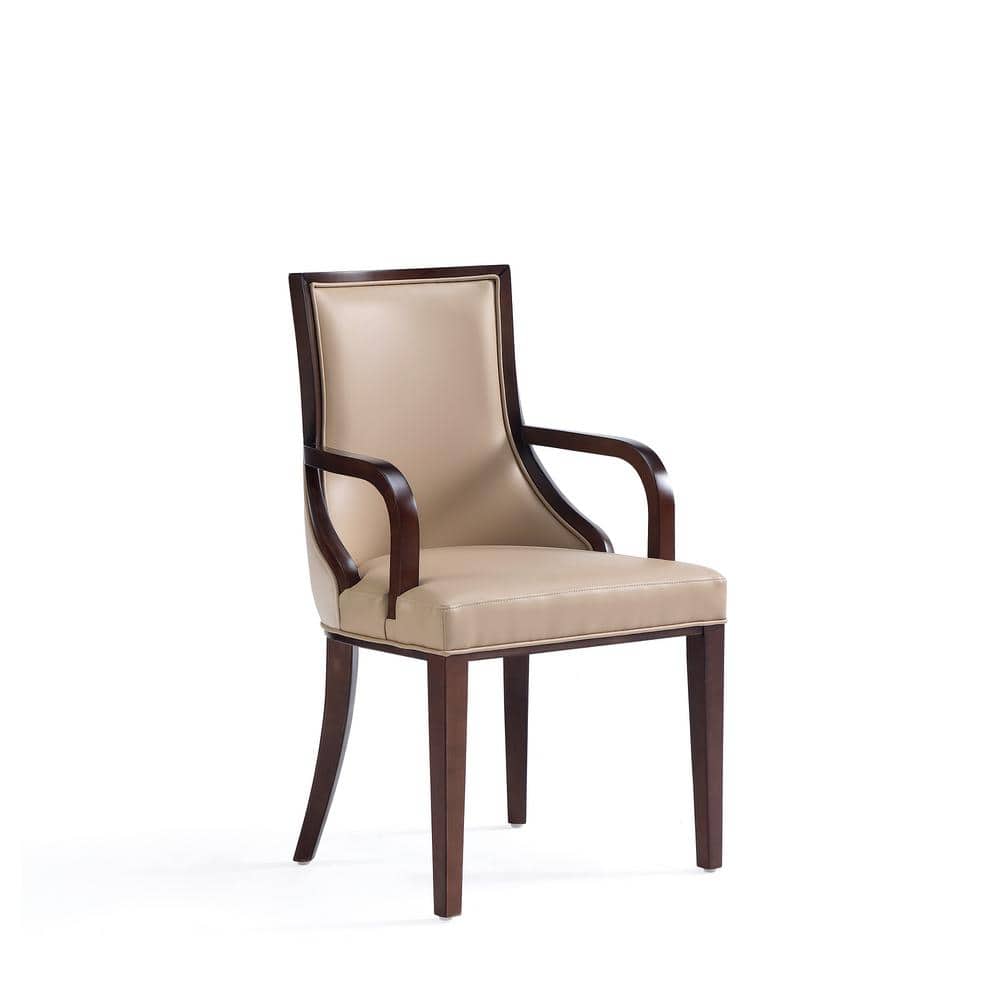 Tan Faux Leather Upholstered Parsons Arm Chair with Wood Frame
